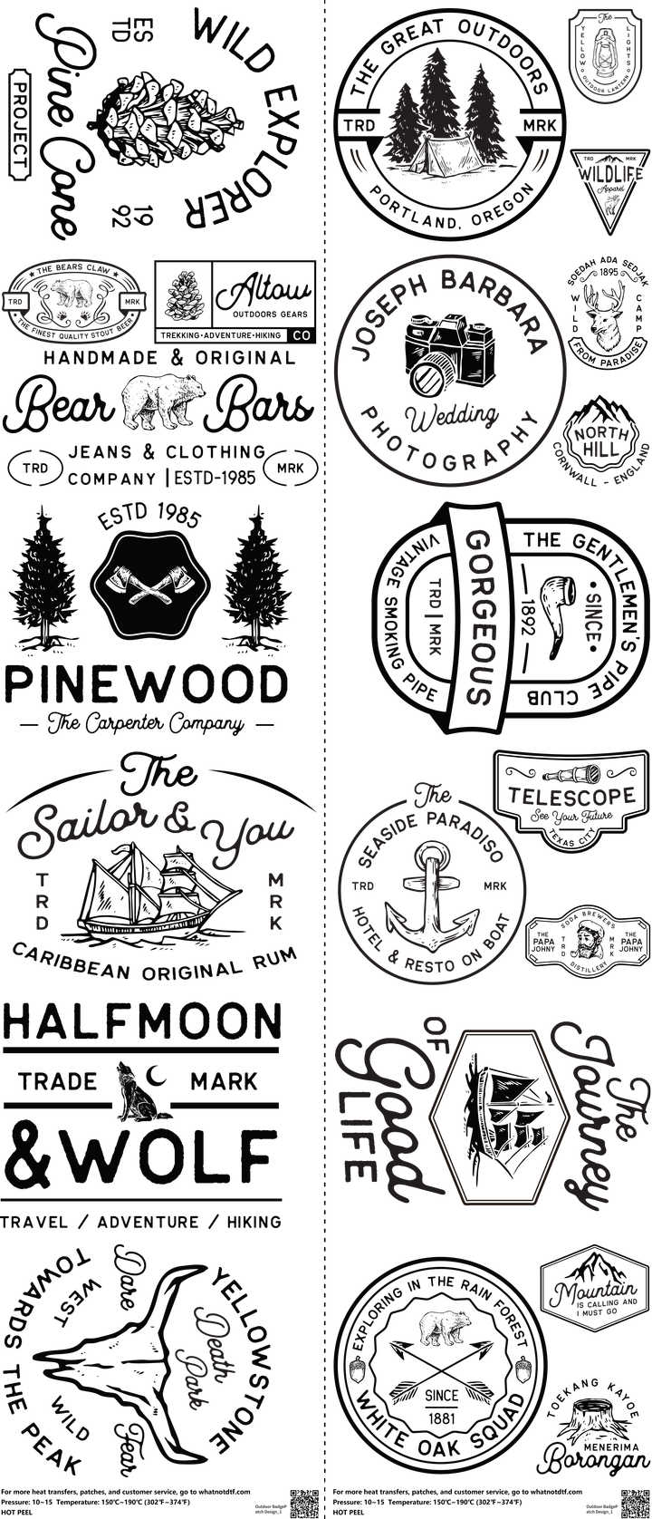 Outdoor Badgepatch Design mixed-style heat transfer design set on a 23.5 by 53 inch sheet
