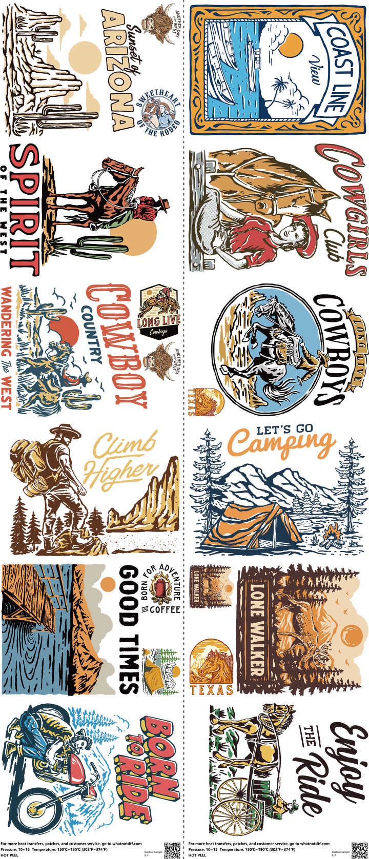 Outdoor Camping mixed-style heat transfer design set on a 23.5 by 53 inch sheet