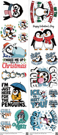 Penguin mixed-style heat transfer design set on a 23.5 by 53 inch sheet