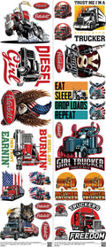 Automotive Style mixed-style heat transfer design set on a 23.5 by 53 inch sheet