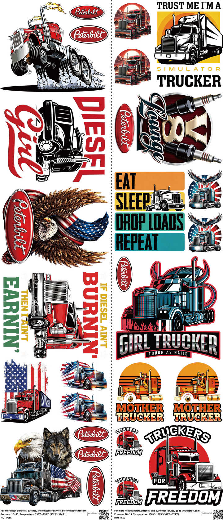 Automotive Style mixed-style heat transfer design set on a 23.5 by 53 inch sheet