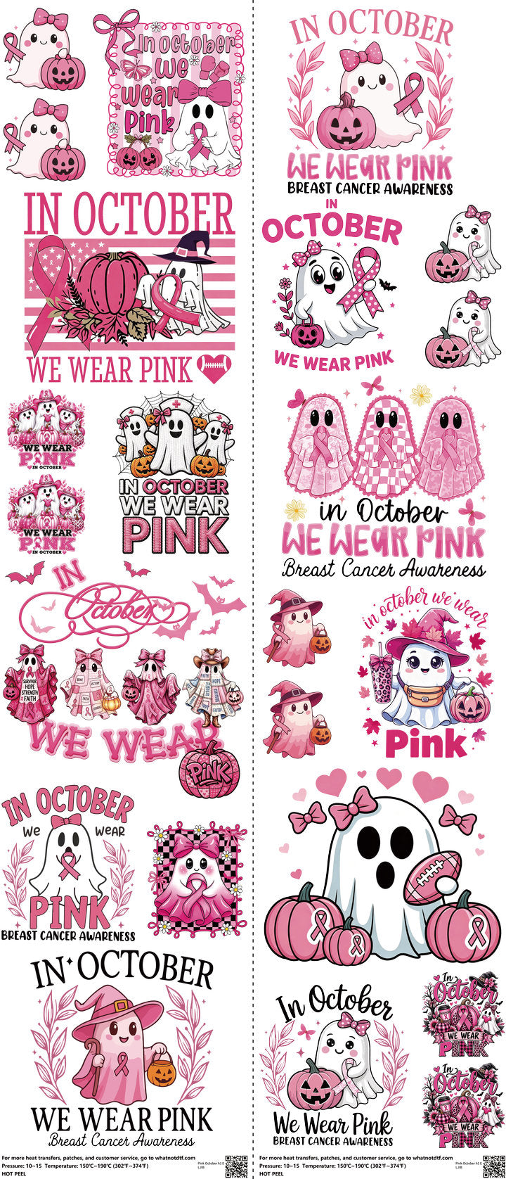 Pink October H1 mixed-style heat transfer design set on a 23.5 by 53 inch sheet