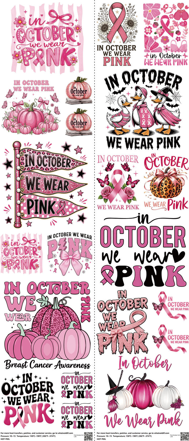 Pink October H2 mixed-style heat transfer design set on a 23.5 by 53 inch sheet
