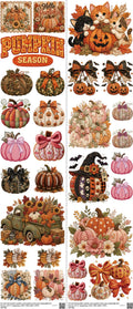 Pumpkin mixed-style heat transfer design set on a 23.5 by 53 inch sheet