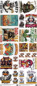 Sarcastic mixed-style heat transfer design set on a 23.5 by 53 inch sheet