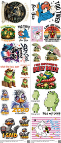 Sarcastic mixed-style heat transfer design set on a 23.5 by 53 inch sheet