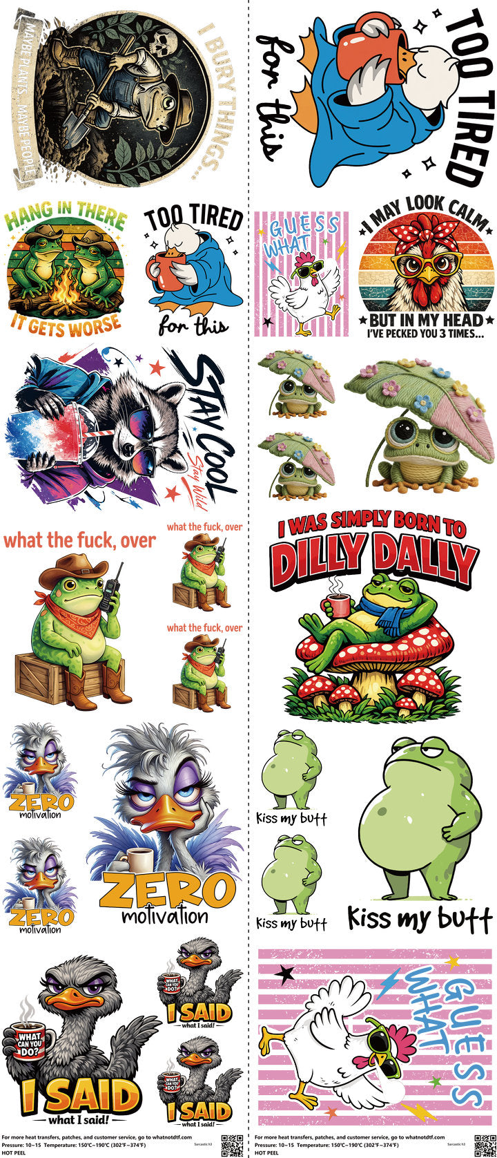 Sarcastic mixed-style heat transfer design set on a 23.5 by 53 inch sheet