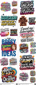 Sarcastic mixed-style heat transfer design set on a 23.5 by 53 inch sheet