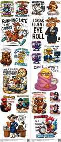 Sarcastic H5 mixed-style heat transfer design set on a 23.5 by 53 inch sheet