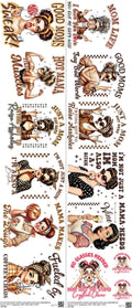 Satirical Sublimation mixed-style heat transfer design set on a 23.5 by 53 inch sheet