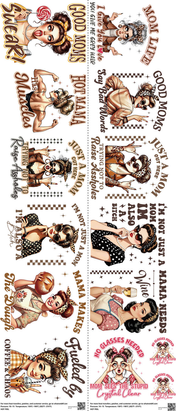 Satirical Sublimation mixed-style heat transfer design set on a 23.5 by 53 inch sheet