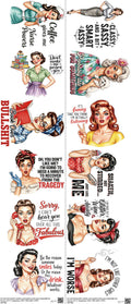 Satirical Sublimation mixed-style heat transfer design set on a 23.5 by 53 inch sheet