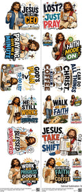 Satirical Sublimation mixed-style heat transfer design set on a 23.5 by 53 inch sheet