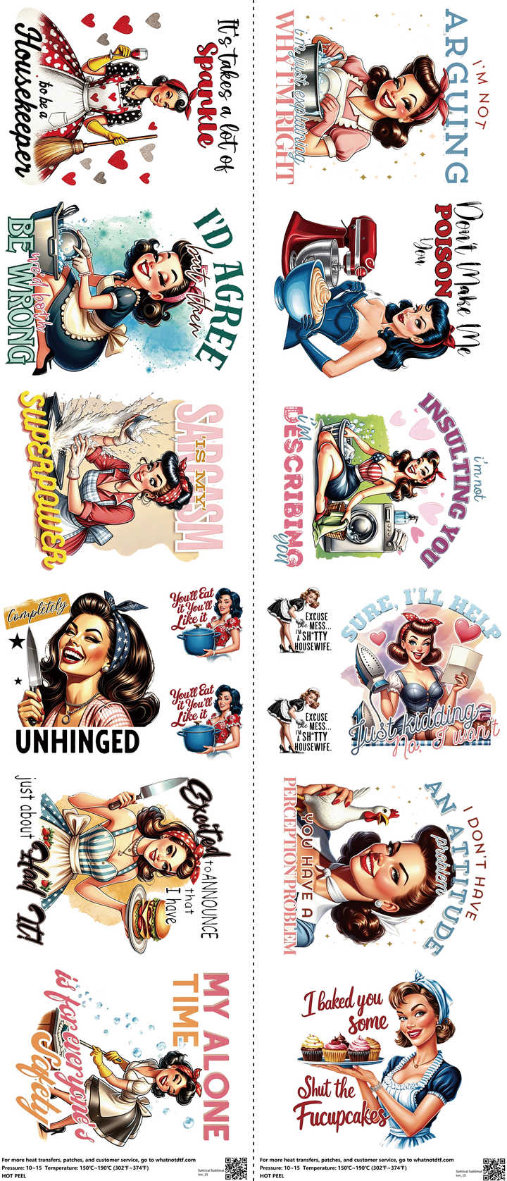 Satirical Sublimation mixed-style heat transfer design set on a 23.5 by 53 inch sheet
