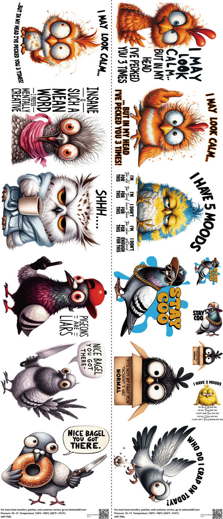 Satirical Sublimation mixed-style heat transfer design set on a 23.5 by 53 inch sheet
