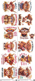 Satirical Sublimation mixed-style heat transfer design set on a 23.5 by 53 inch sheet