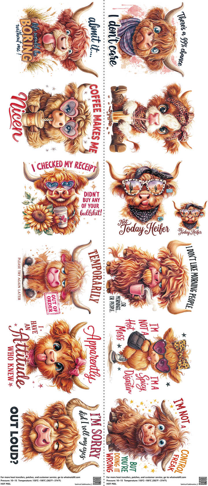 Satirical Sublimation mixed-style heat transfer design set on a 23.5 by 53 inch sheet