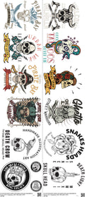 Skull mixed-style heat transfer design set on a 23.5 by 53 inch sheet