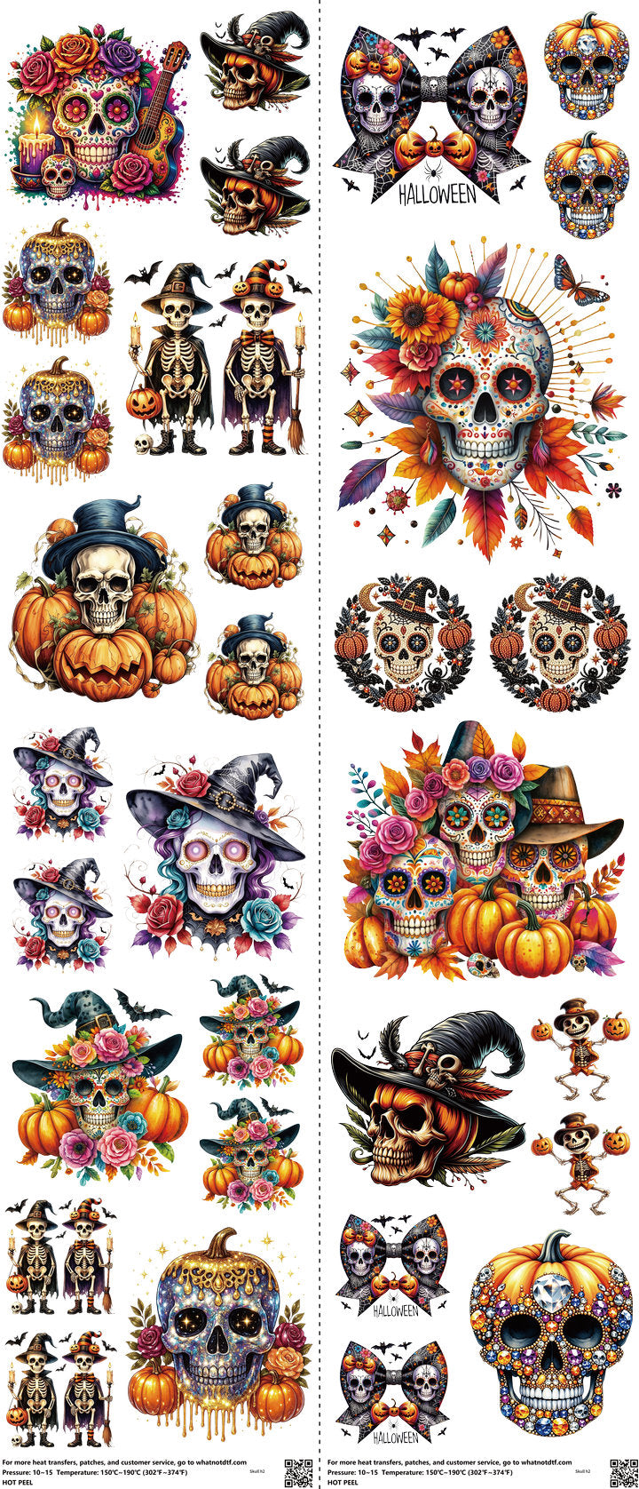 Skull mixed-style heat transfer design set on a 23.5 by 53 inch sheet