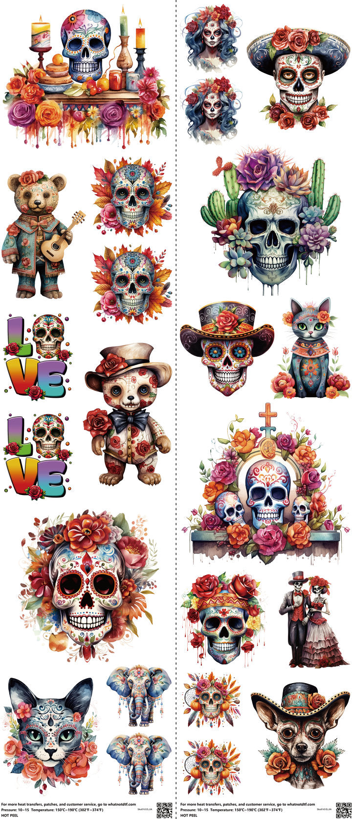 Skull H3 mixed-style heat transfer design set on a 23.5 by 53 inch sheet
