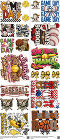 Sports mixed-style heat transfer design set on a 23.5 by 53 inch sheet