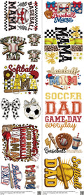Sports mixed-style heat transfer design set on a 23.5 by 53 inch sheet