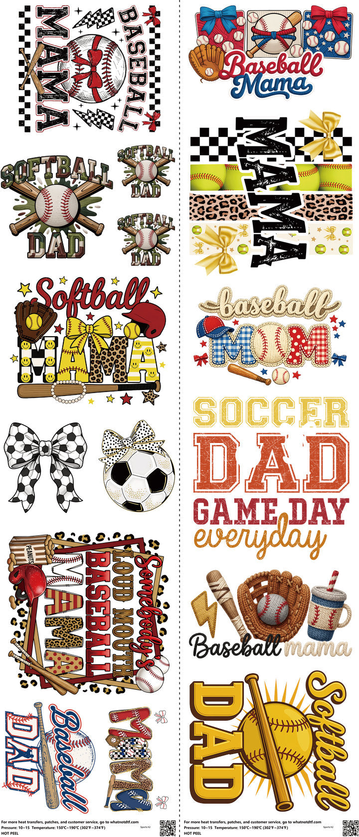 Sports mixed-style heat transfer design set on a 23.5 by 53 inch sheet