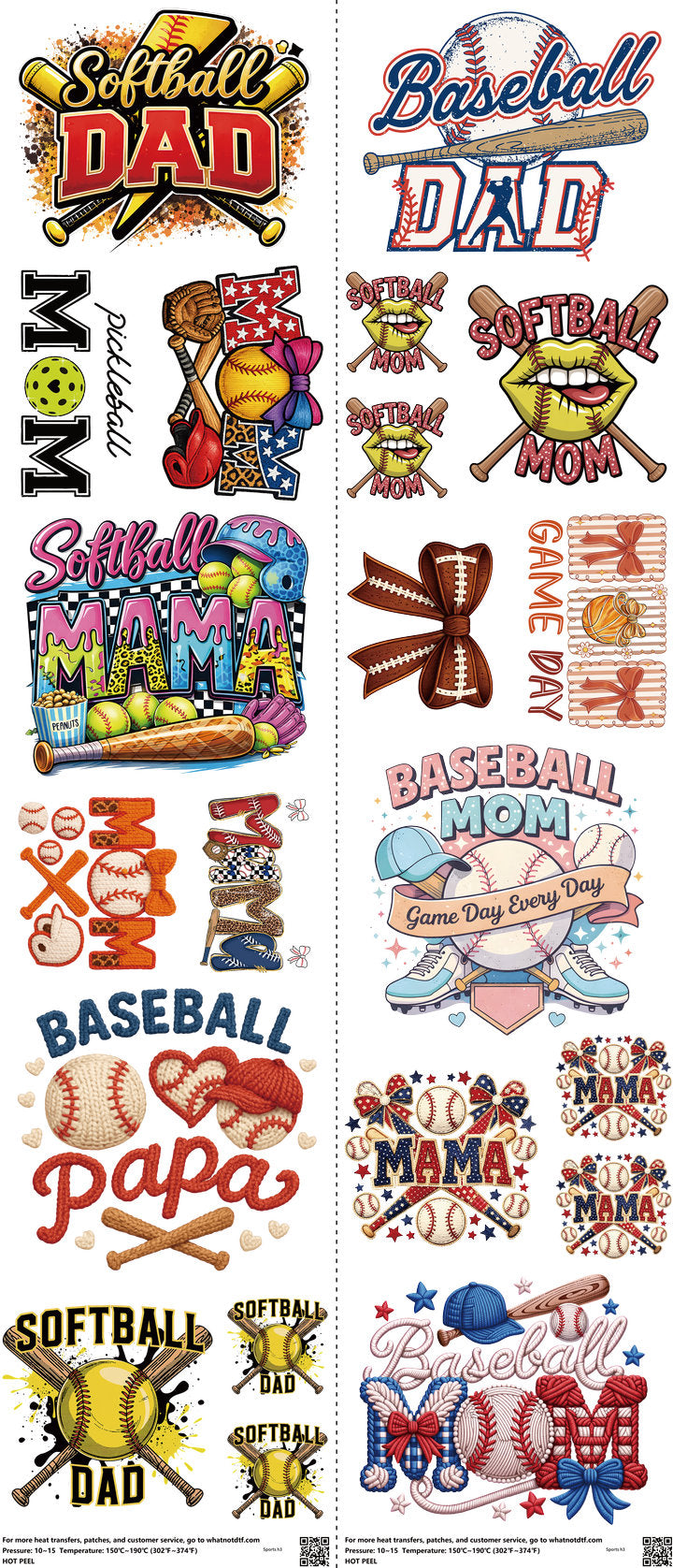 Sports mixed-style heat transfer design set on a 23.5 by 53 inch sheet