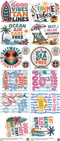 Summer mixed-style heat transfer design set on a 23.5 by 53 inch sheet