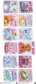 Summer mixed-style heat transfer design set on a 23.5 by 53 inch sheet