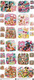 Summer mixed-style heat transfer design set on a 23.5 by 53 inch sheet