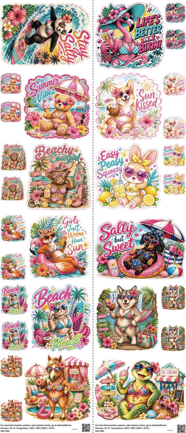 Summer mixed-style heat transfer design set on a 23.5 by 53 inch sheet