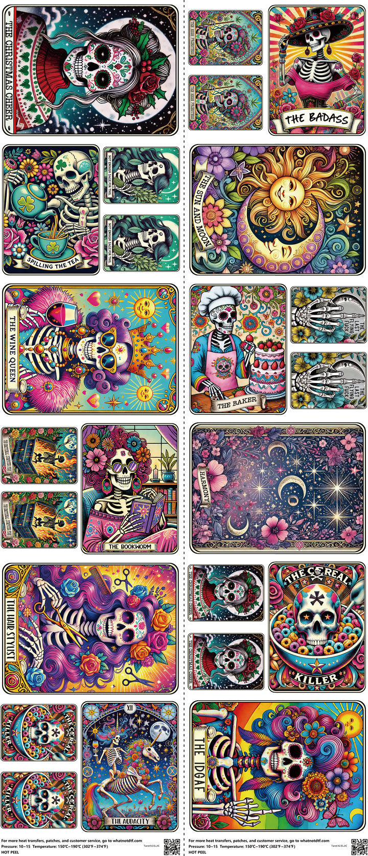 Tarot H1 mixed-style heat transfer design set on a 23.5 by 53 inch sheet