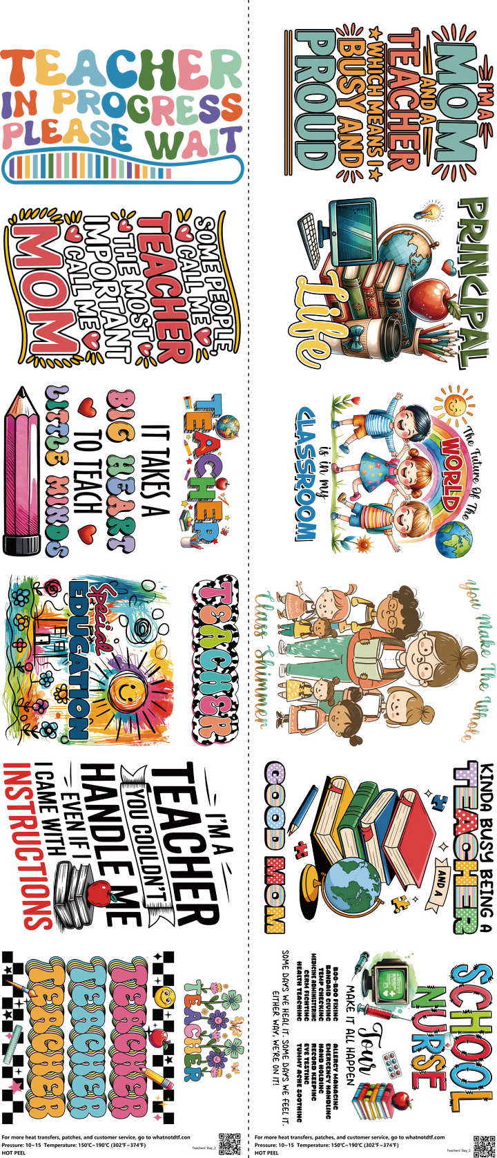 Teachers’ Day mixed-style heat transfer design set on a 23.5 by 53 inch sheet