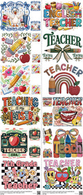 Teachers' Day mixed-style heat transfer design set on a 23.5 by 53 inch sheet