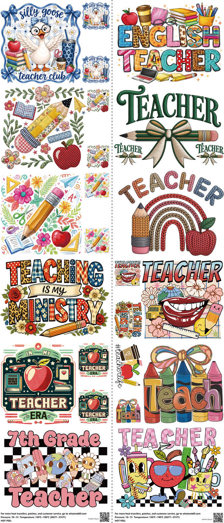 Teachers' Day mixed-style heat transfer design set on a 23.5 by 53 inch sheet