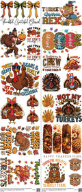 Thanksgiving mixed-style heat transfer design set on a 23.5 by 53 inch sheet