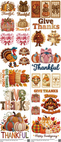 Thanksgiving mixed-style heat transfer design set on a 23.5 by 53 inch sheet