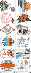 Tropical Beach mixed-style heat transfer design set on a 23.5 by 53 inch sheet
