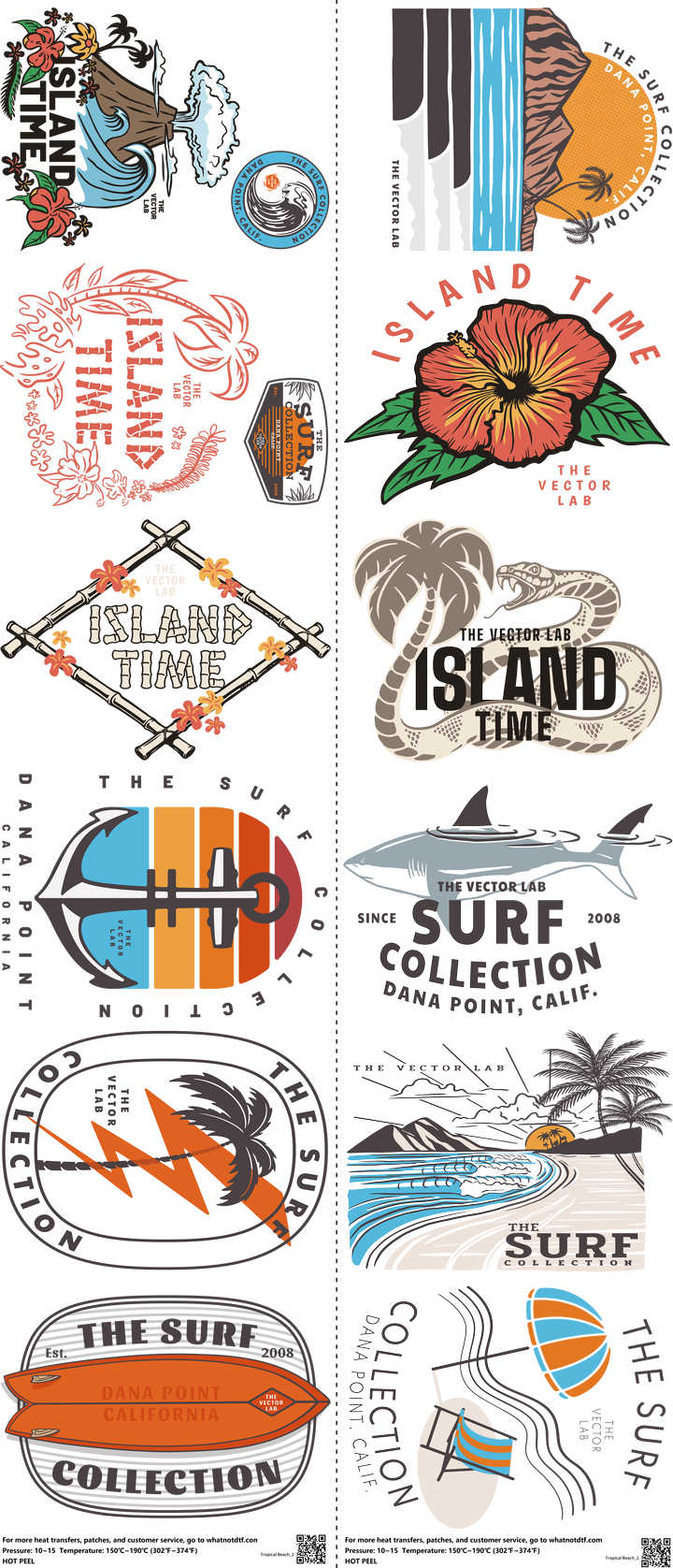 Tropical Beach mixed-style heat transfer design set on a 23.5 by 53 inch sheet