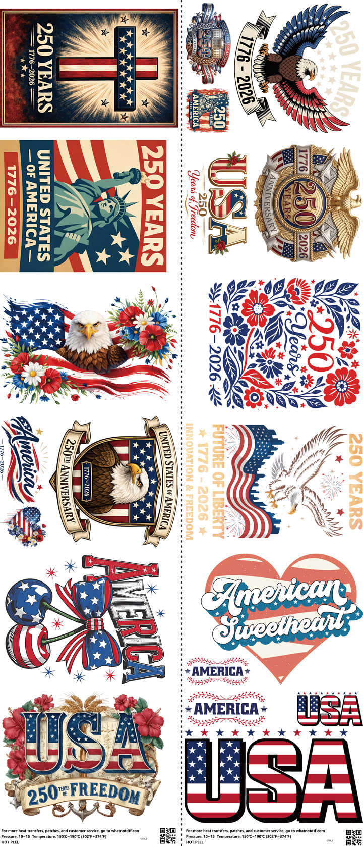 USA mixed-style heat transfer design set on a 23.5 by 53 inch sheet