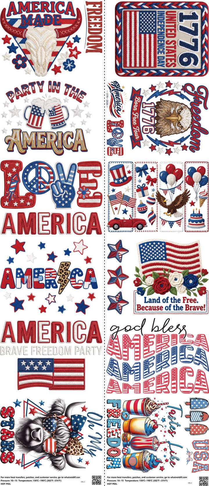 USA mixed-style heat transfer design set on a 23.5 by 53 inch sheet