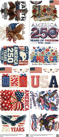 USA mixed-style heat transfer design set on a 23.5 by 53 inch sheet