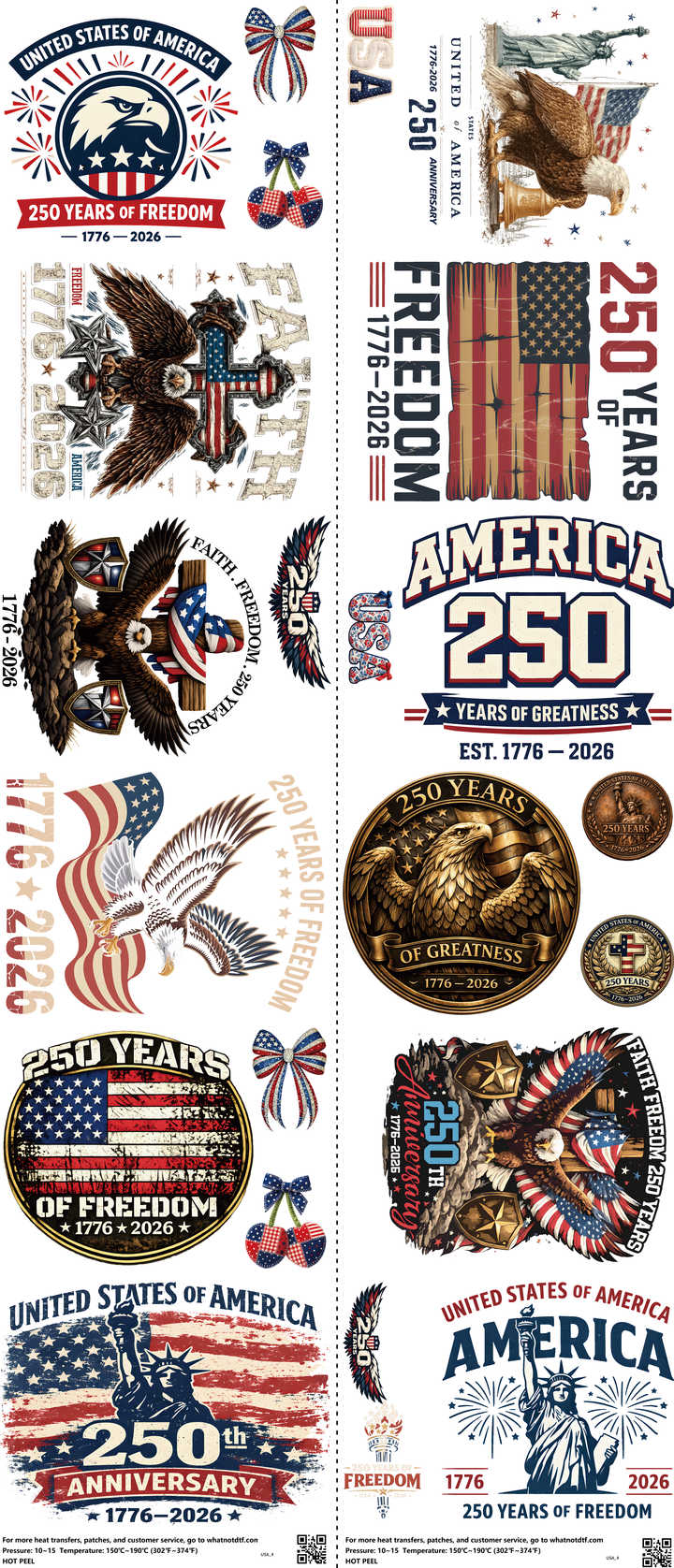 USA mixed-style heat transfer design set on a 23.5 by 53 inch sheet