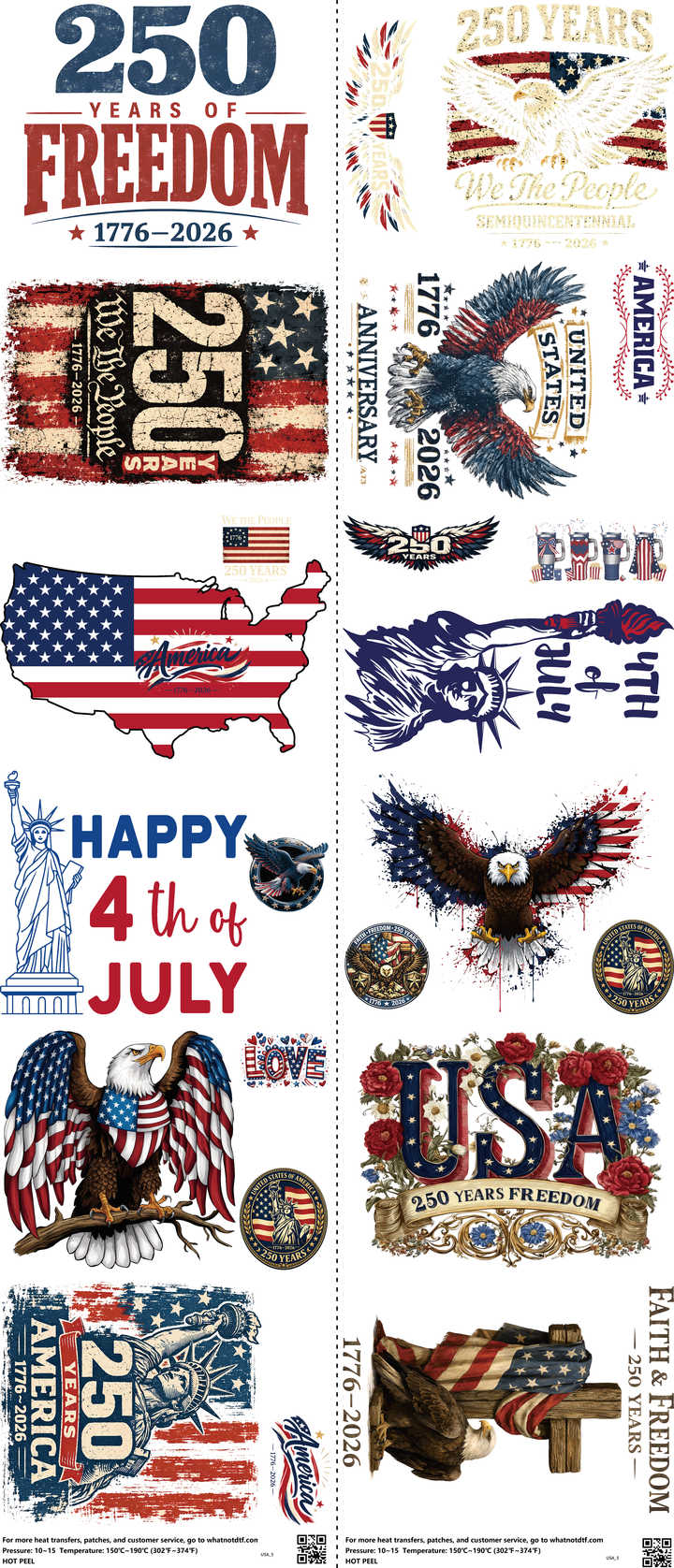 USA mixed-style heat transfer design set on a 23.5 by 53 inch sheet