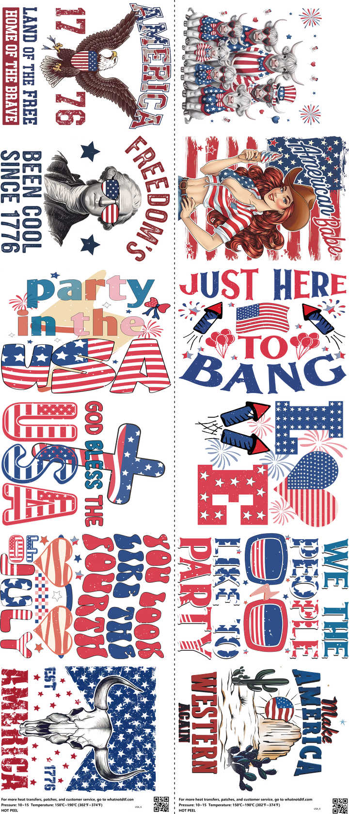 USA mixed-style heat transfer design set on a 23.5 by 53 inch sheet