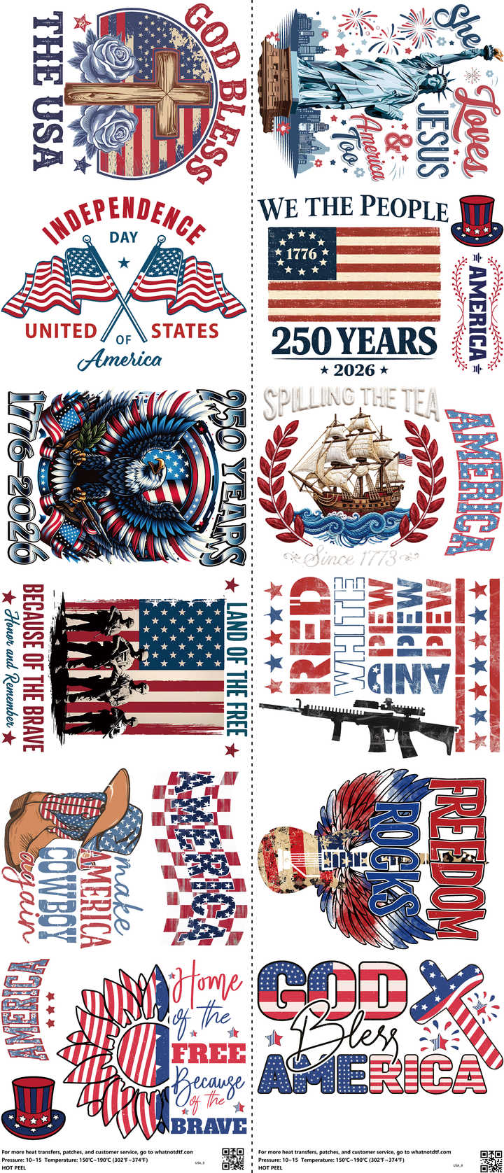USA mixed-style heat transfer design set on a 23.5 by 53 inch sheet