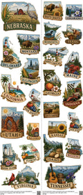 US States mixed-style heat transfer design set on a 23.5 by 53 inch sheet