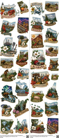US States mixed-style heat transfer design set on a 23.5 by 53 inch sheet