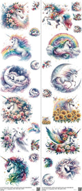 Unicorn mixed-style heat transfer design set on a 23.5 by 53 inch sheet